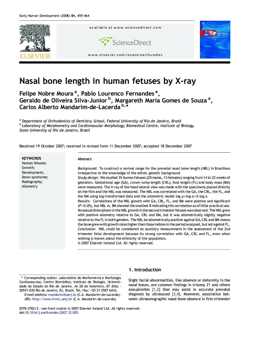 Nasal bone length in human fetuses by X-ray