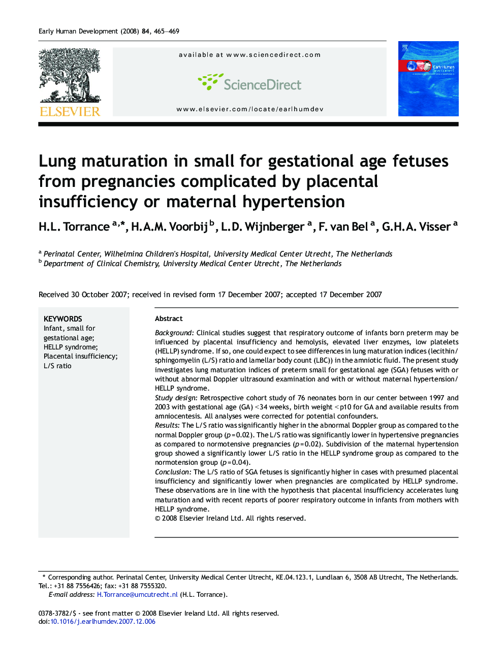 Lung maturation in small for gestational age fetuses from pregnancies complicated by placental insufficiency or maternal hypertension