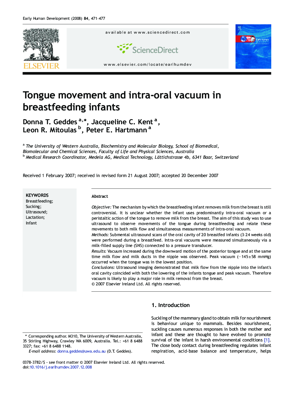 Tongue movement and intra-oral vacuum in breastfeeding infants