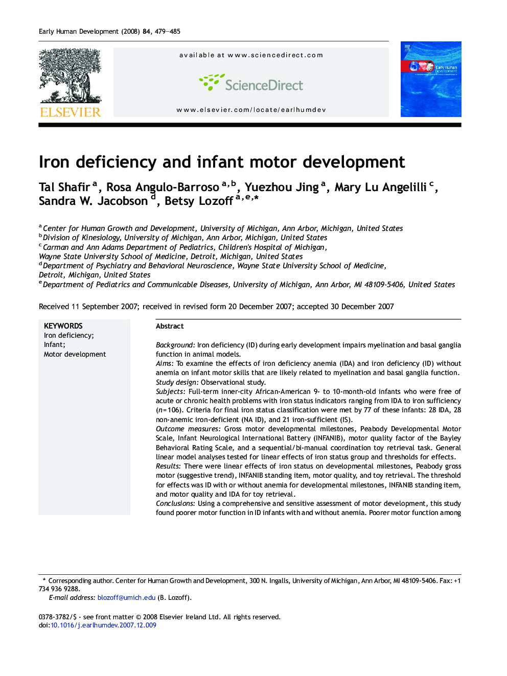 Iron deficiency and infant motor development