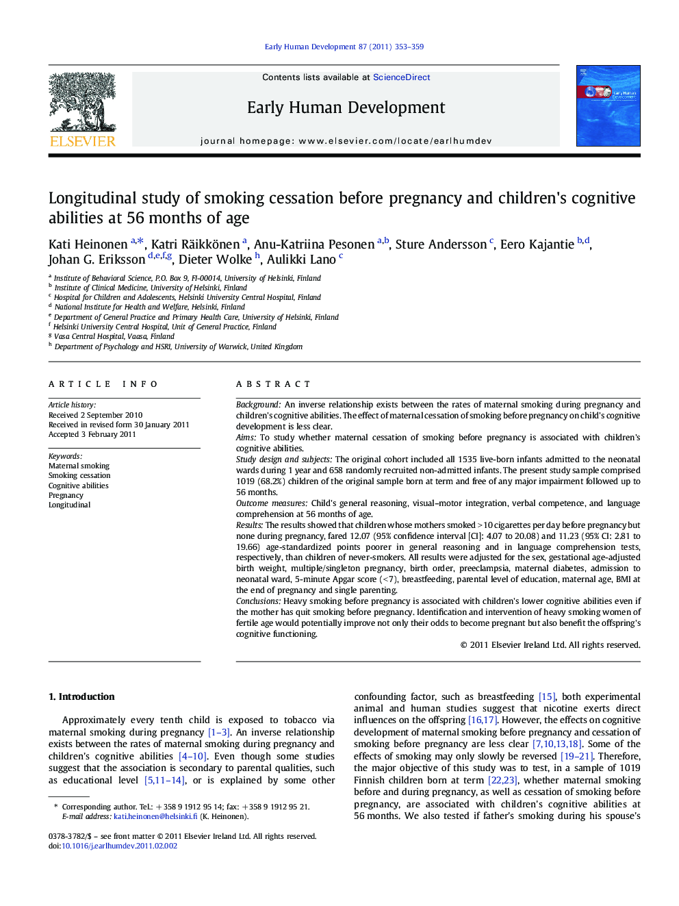 Longitudinal study of smoking cessation before pregnancy and children's cognitive abilities at 56 months of age