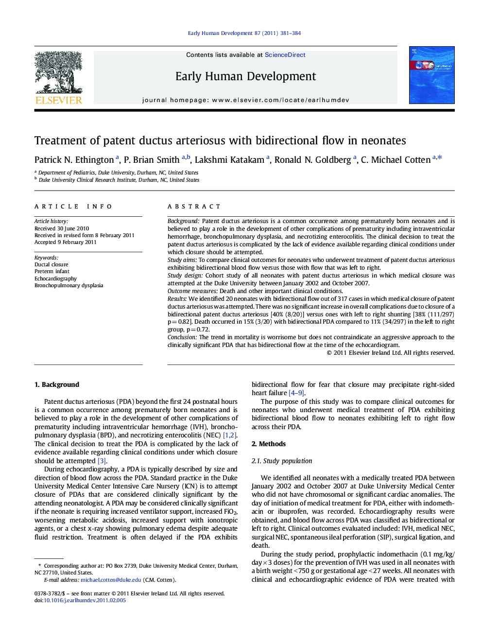 Treatment of patent ductus arteriosus with bidirectional flow in neonates