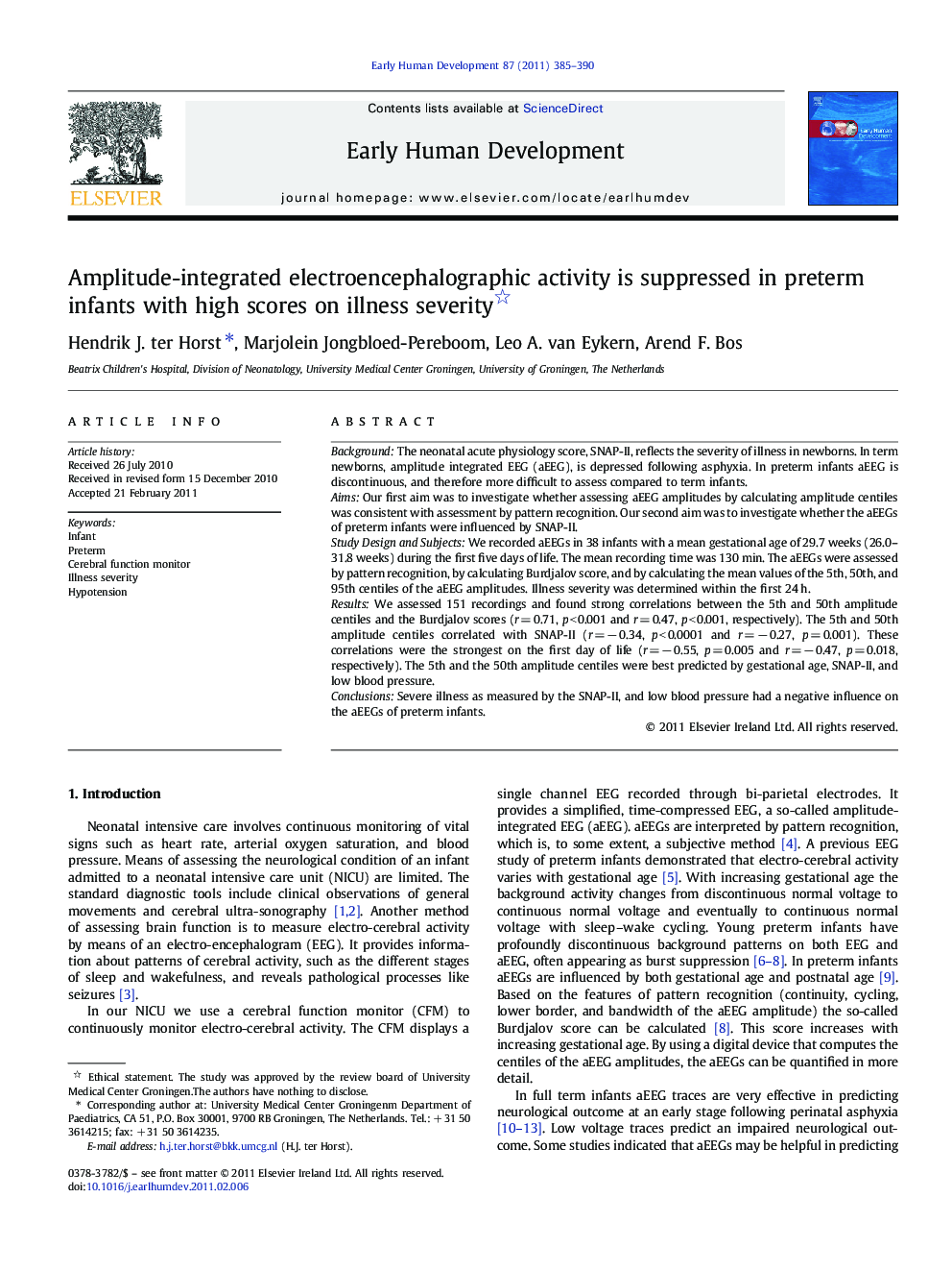 Amplitude-integrated electroencephalographic activity is suppressed in preterm infants with high scores on illness severity 