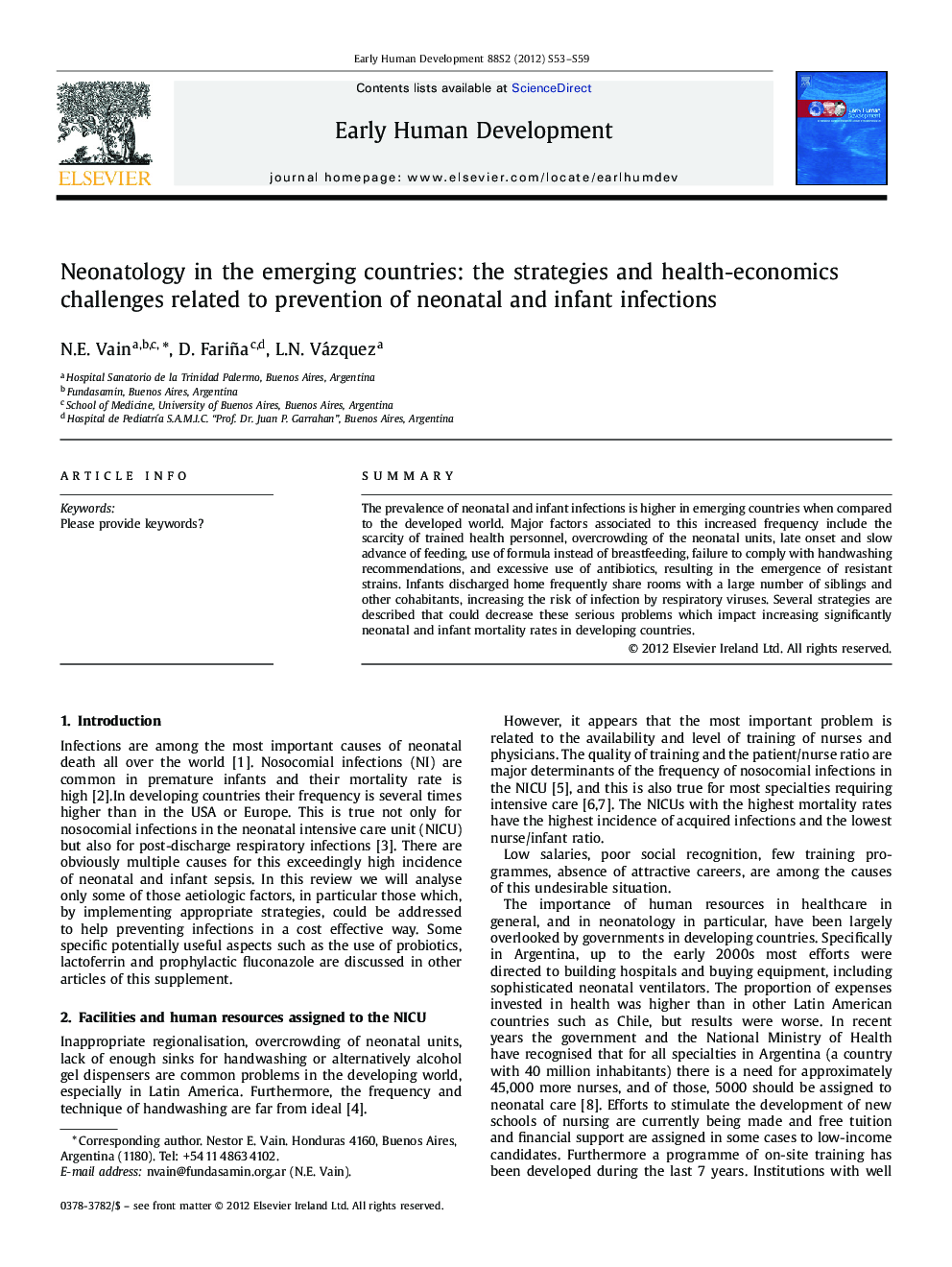 Neonatology in the emerging countries: the strategies and health-economics challenges related to prevention of neonatal and infant infections