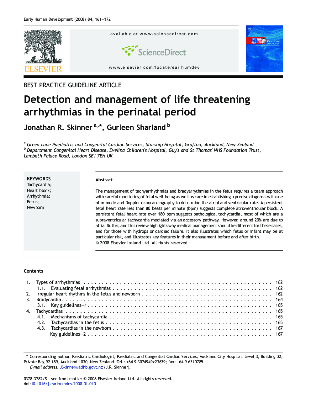 Detection and management of life threatening arrhythmias in the perinatal period