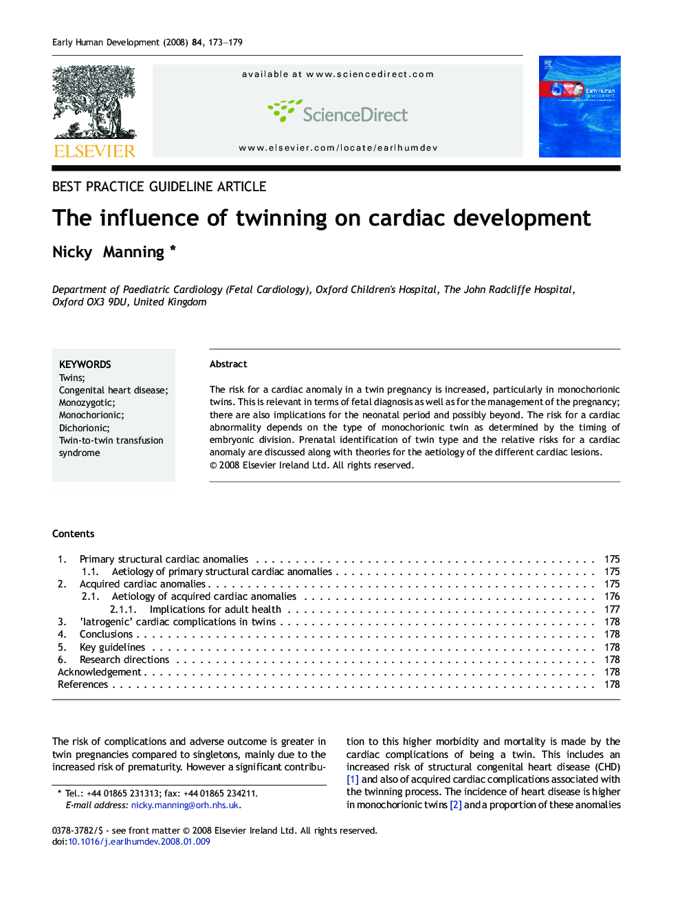 The influence of twinning on cardiac development