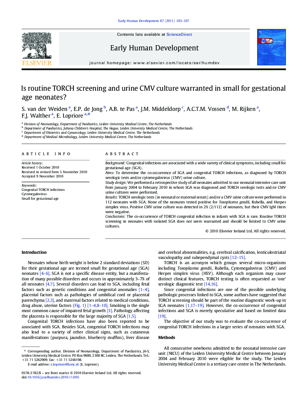 Is routine TORCH screening and urine CMV culture warranted in small for gestational age neonates?