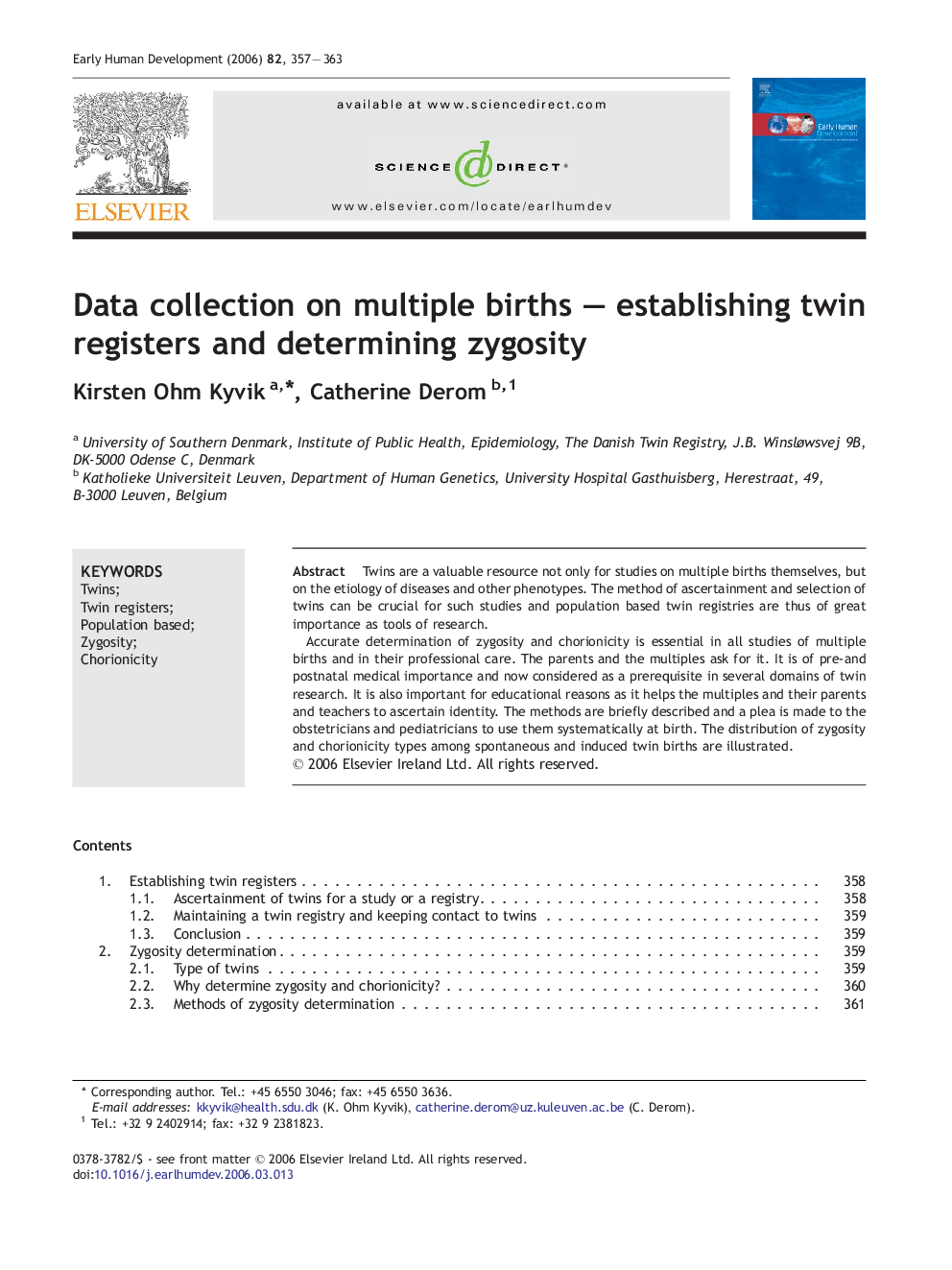 Data collection on multiple births — establishing twin registers and determining zygosity