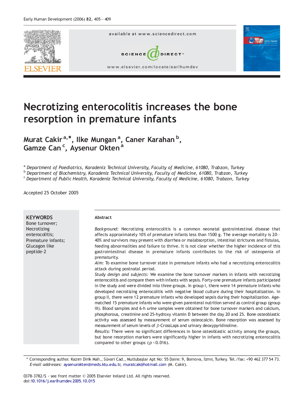 Necrotizing enterocolitis increases the bone resorption in premature infants