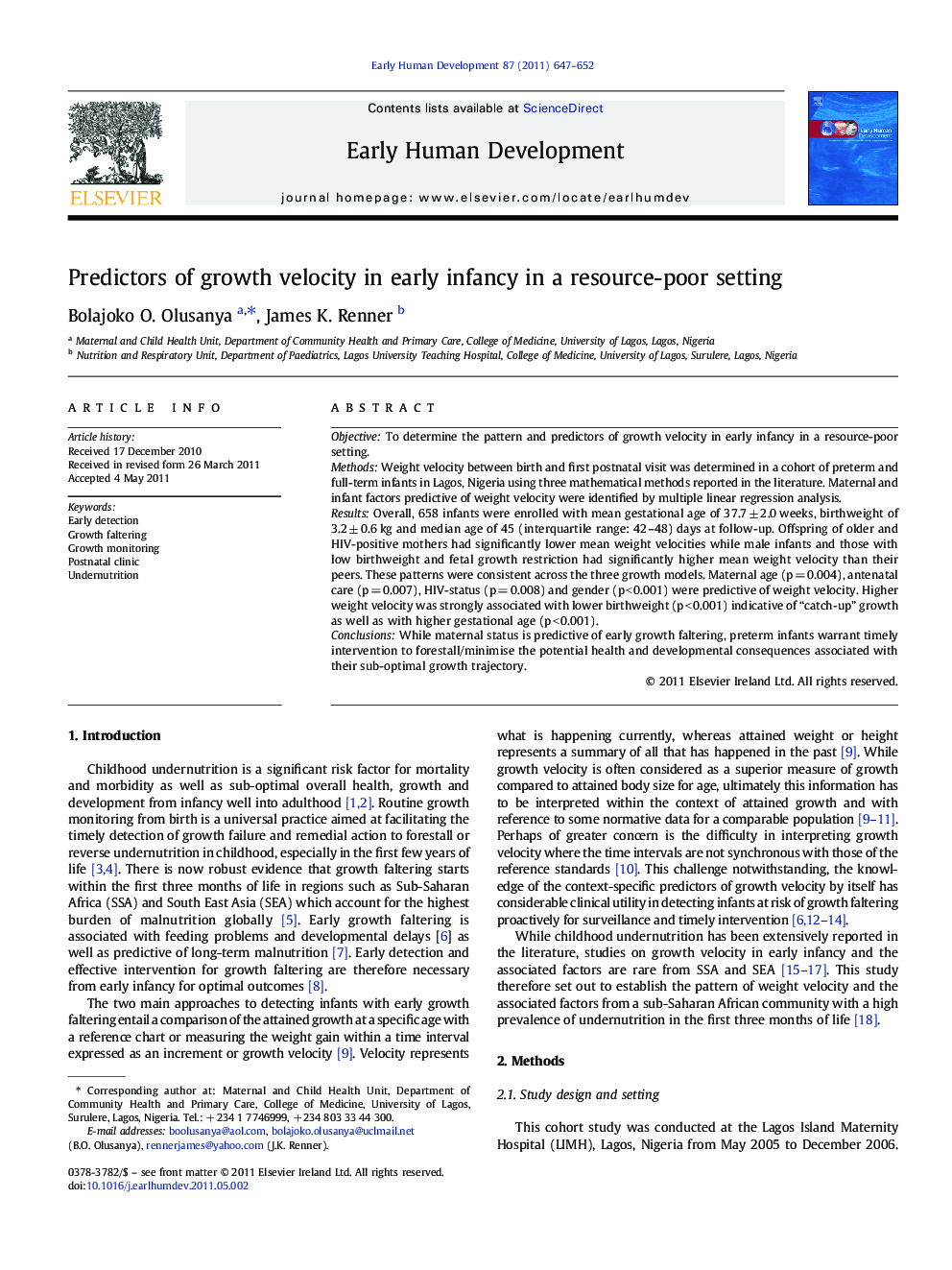 Predictors of growth velocity in early infancy in a resource-poor setting