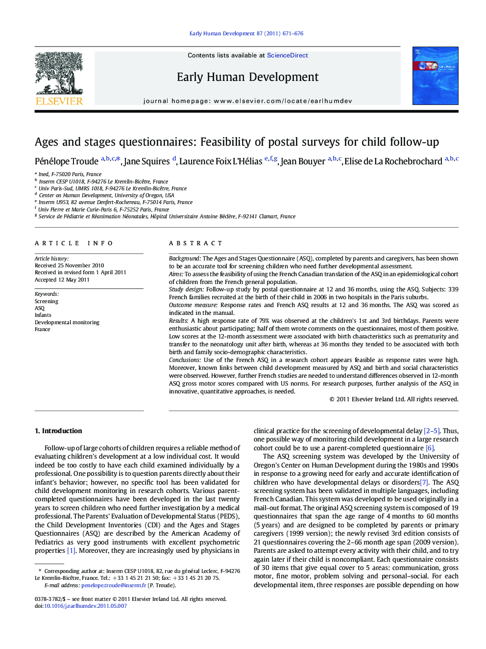 Ages and stages questionnaires: Feasibility of postal surveys for child follow-up