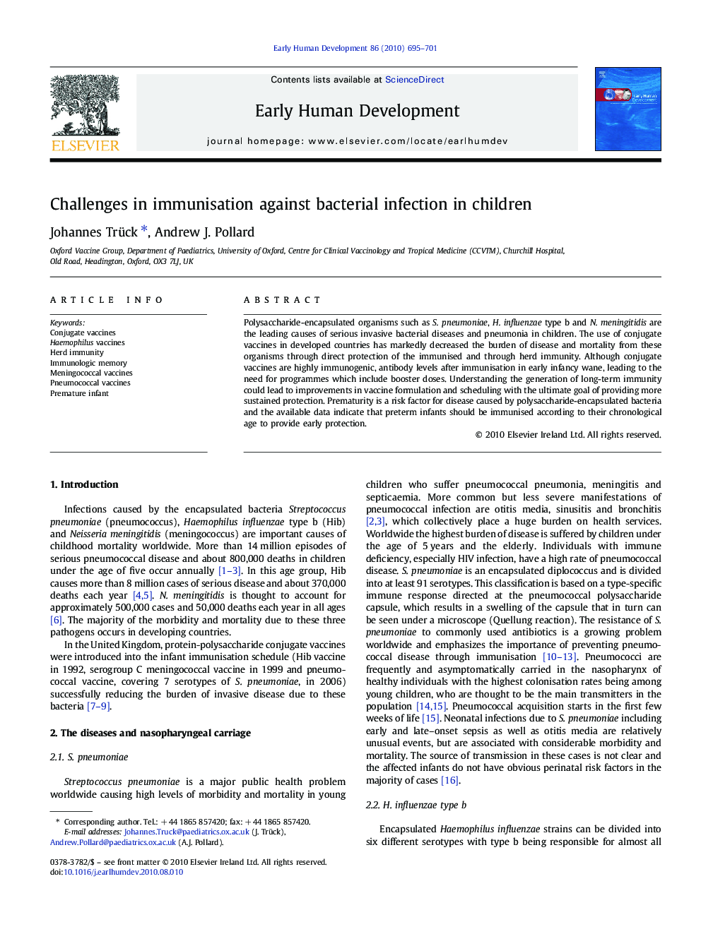 Challenges in immunisation against bacterial infection in children