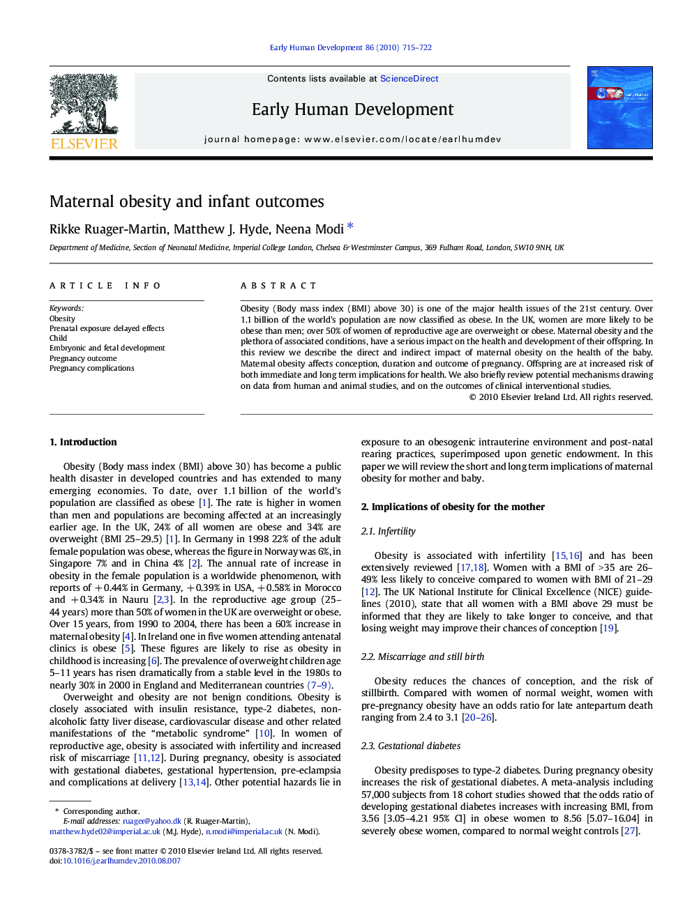 Maternal obesity and infant outcomes