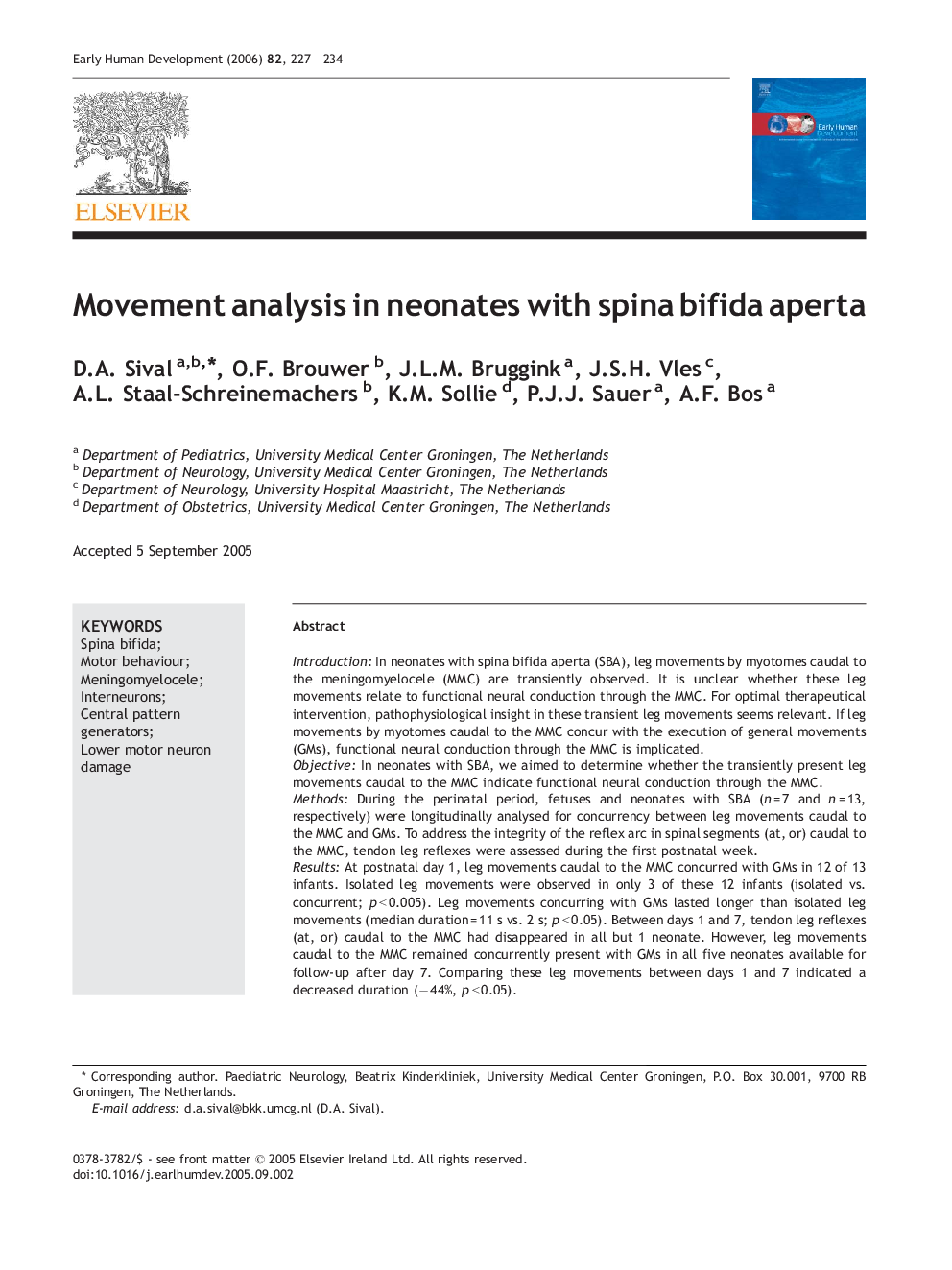 Movement analysis in neonates with spina bifida aperta