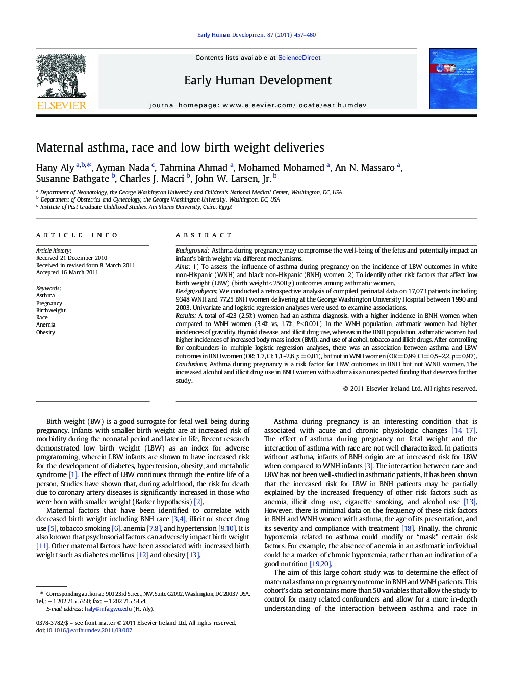 Maternal asthma, race and low birth weight deliveries