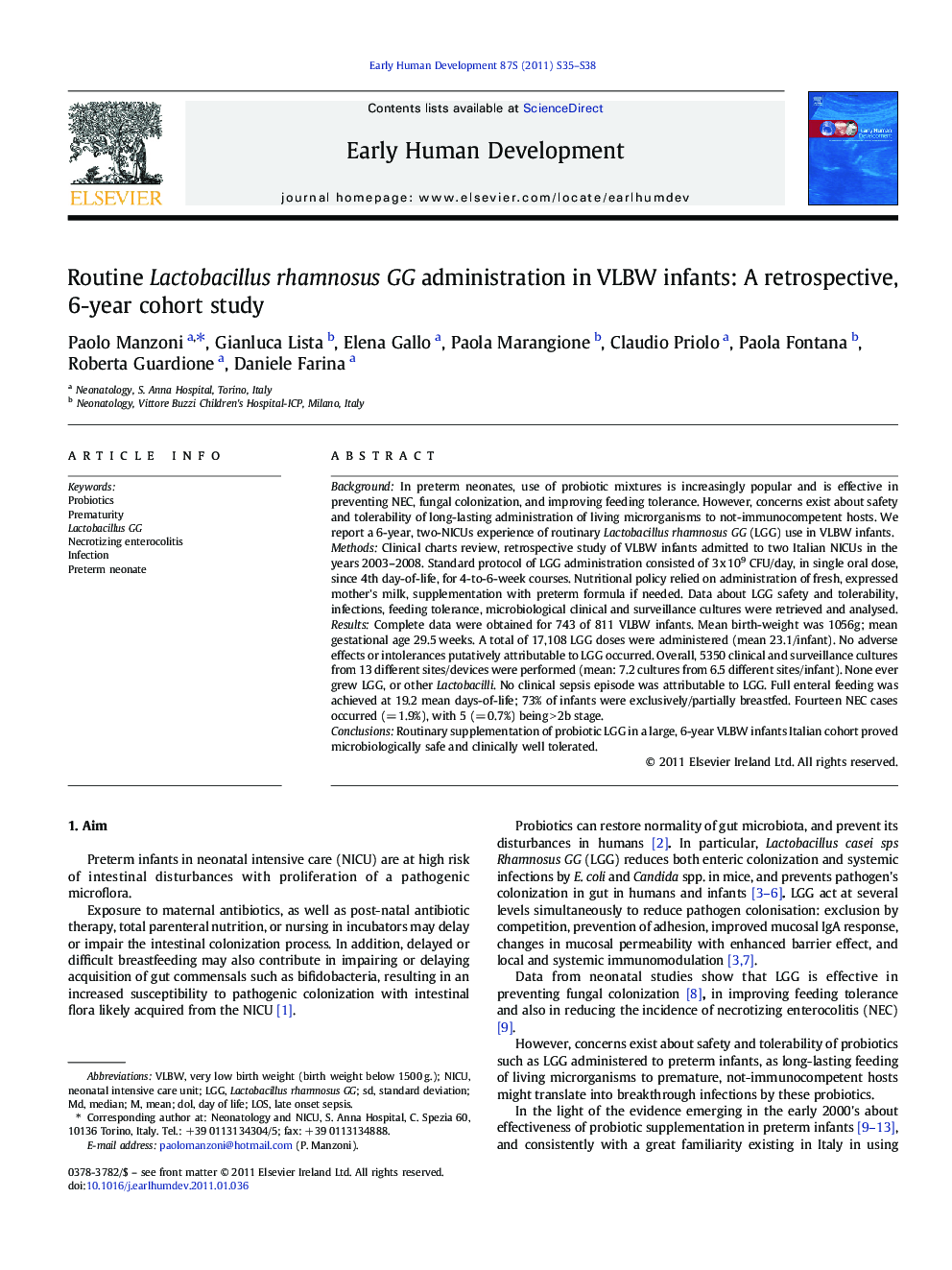 Routine Lactobacillus rhamnosus GG administration in VLBW infants: A retrospective, 6-year cohort study