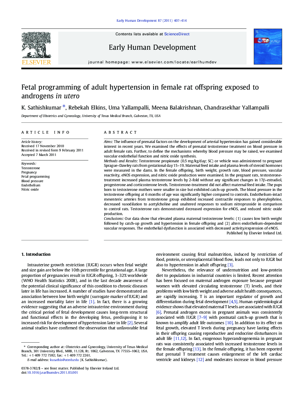 Fetal programming of adult hypertension in female rat offspring exposed to androgens in utero