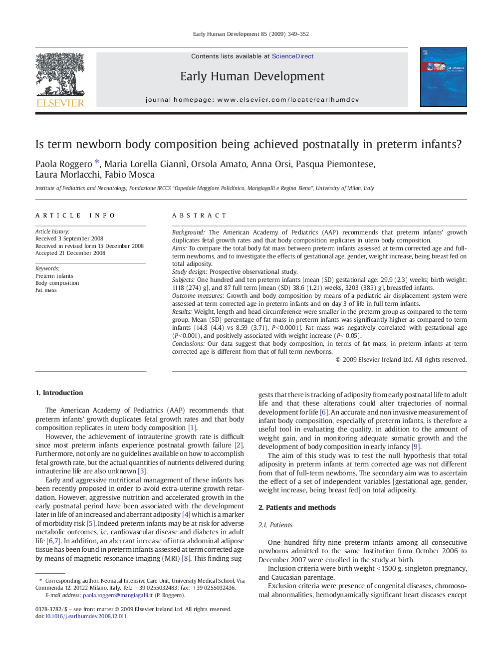 Is term newborn body composition being achieved postnatally in preterm infants?