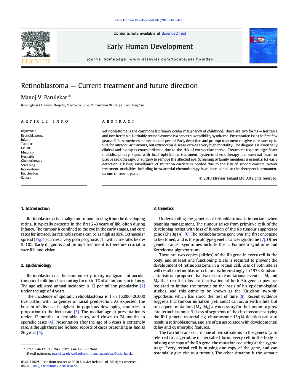 Retinoblastoma — Current treatment and future direction