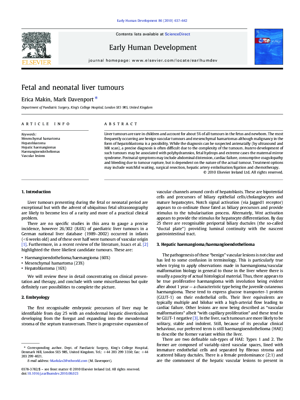 Fetal and neonatal liver tumours