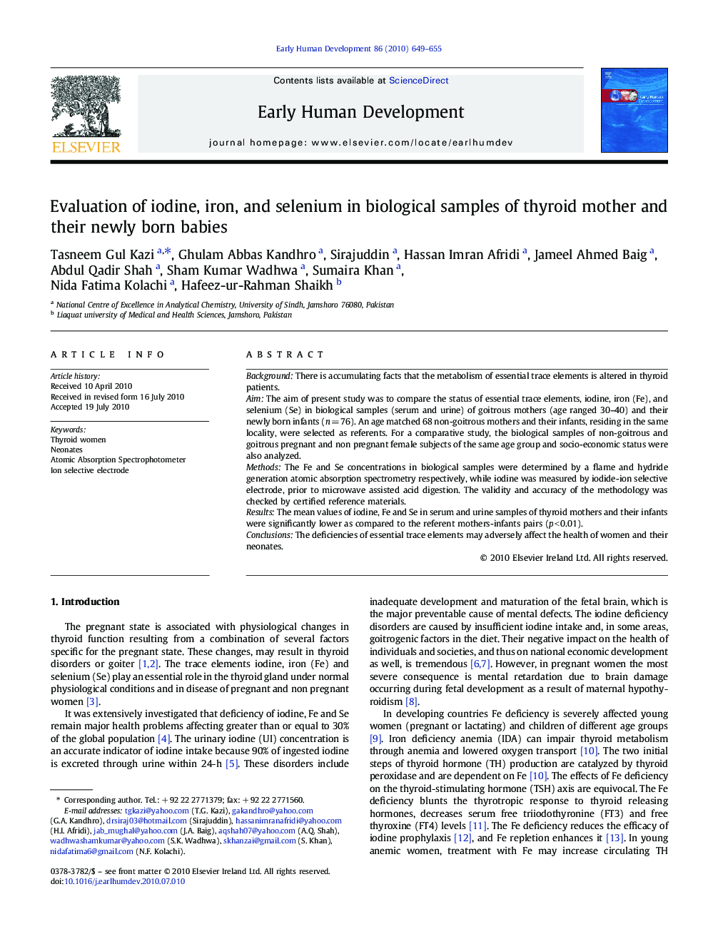 Evaluation of iodine, iron, and selenium in biological samples of thyroid mother and their newly born babies