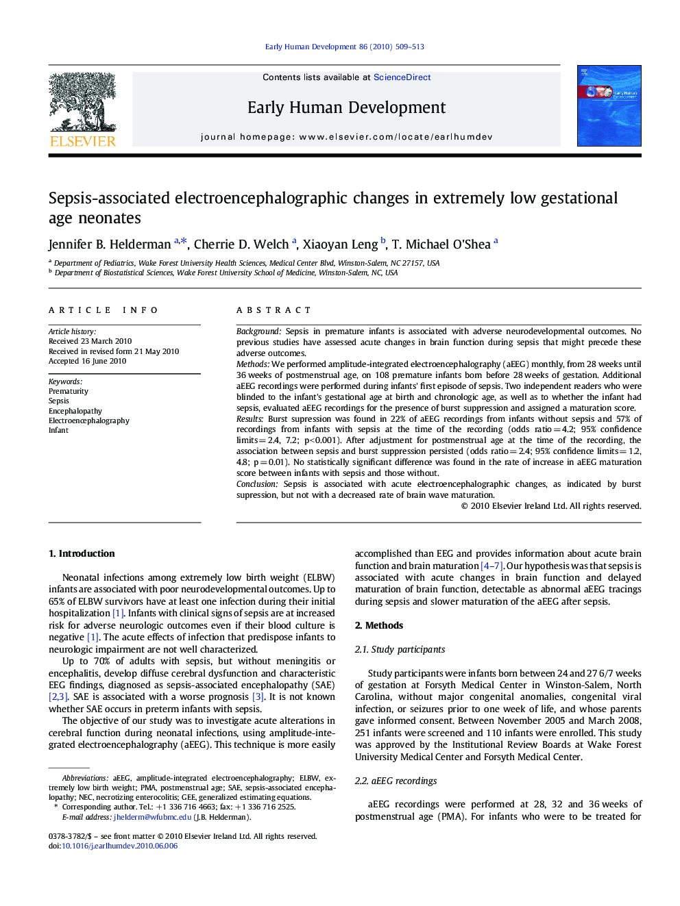 Sepsis-associated electroencephalographic changes in extremely low gestational age neonates