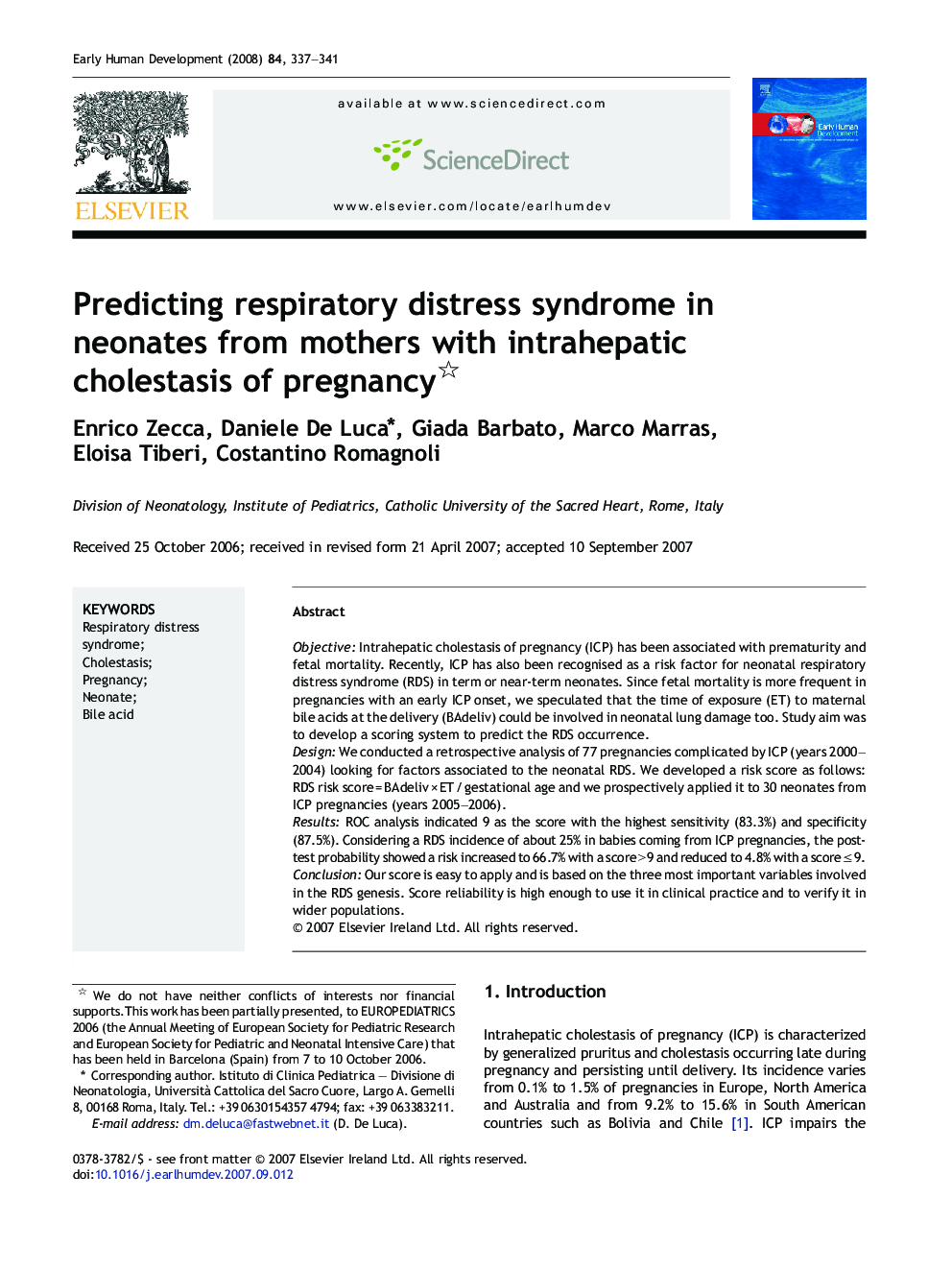 Predicting respiratory distress syndrome in neonates from mothers with intrahepatic cholestasis of pregnancy 