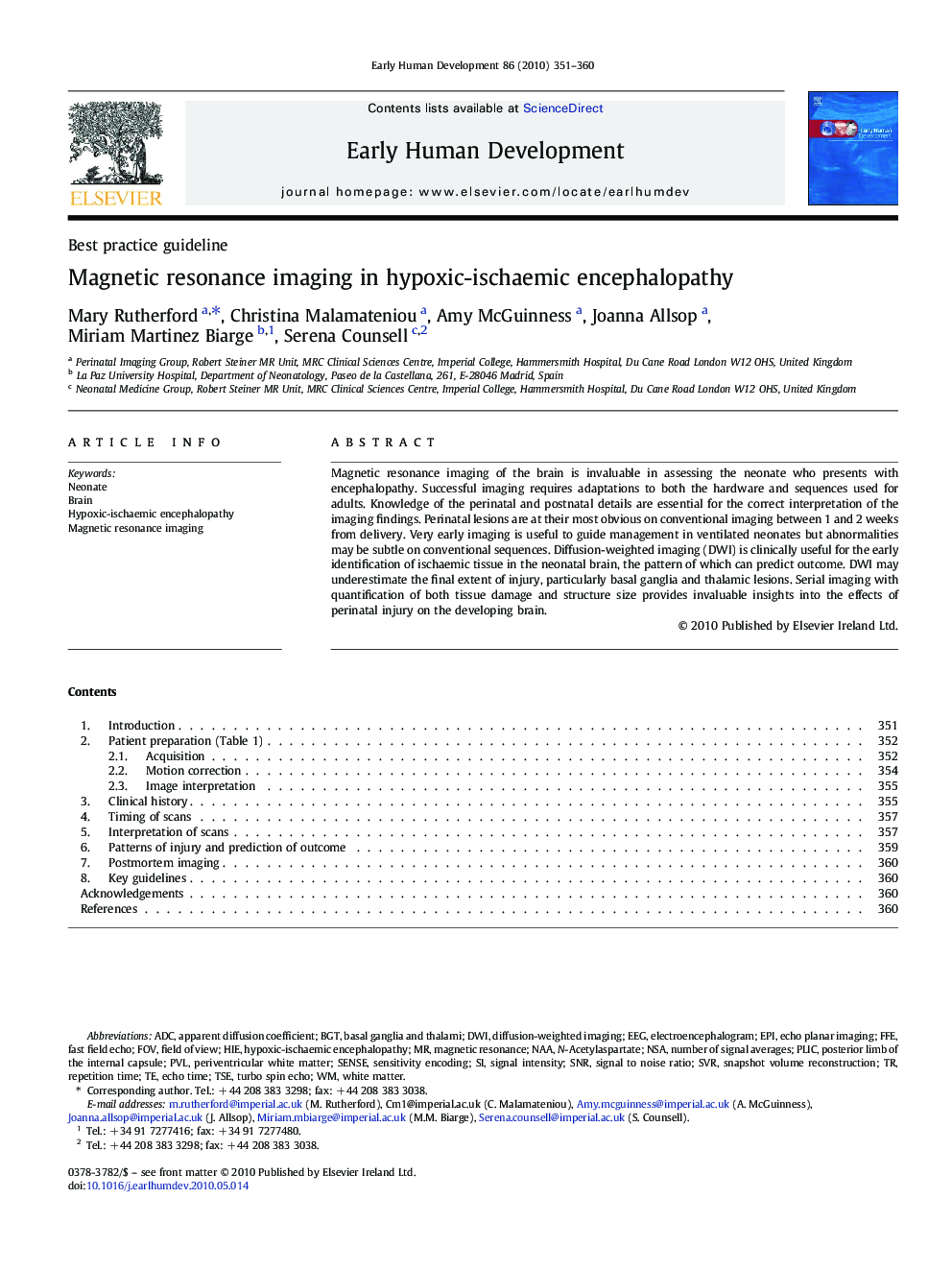 Magnetic resonance imaging in hypoxic-ischaemic encephalopathy