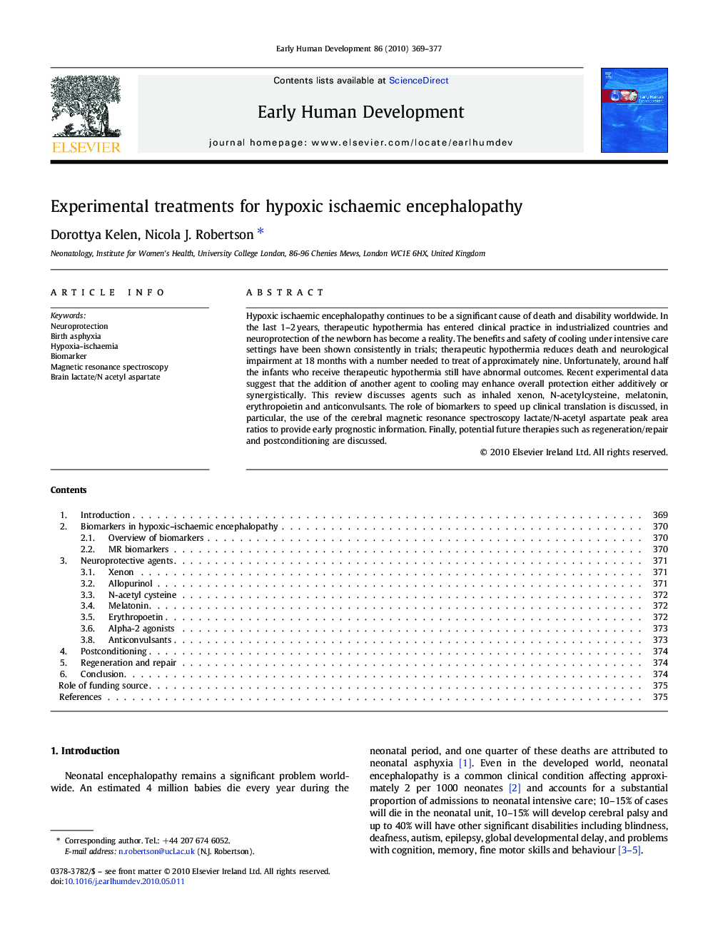 Experimental treatments for hypoxic ischaemic encephalopathy