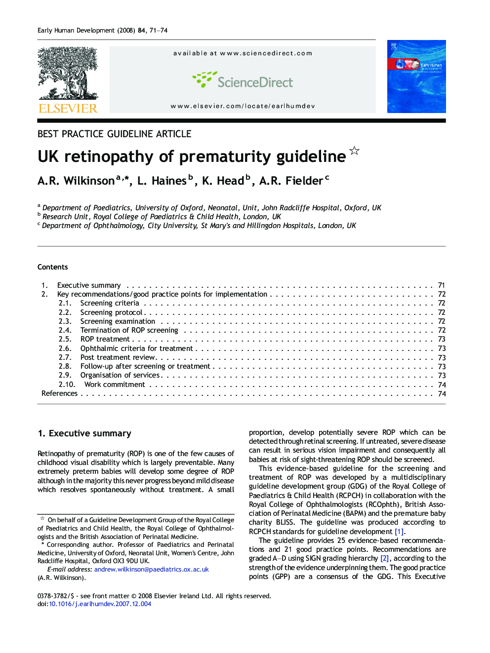 UK retinopathy of prematurity guideline