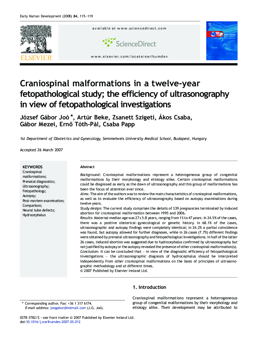 Craniospinal malformations in a twelve-year fetopathological study; the efficiency of ultrasonography in view of fetopathological investigations