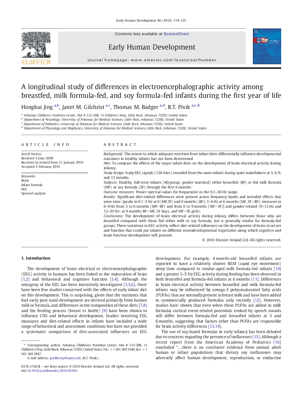 A longitudinal study of differences in electroencephalographic activity among breastfed, milk formula-fed, and soy formula-fed infants during the first year of life