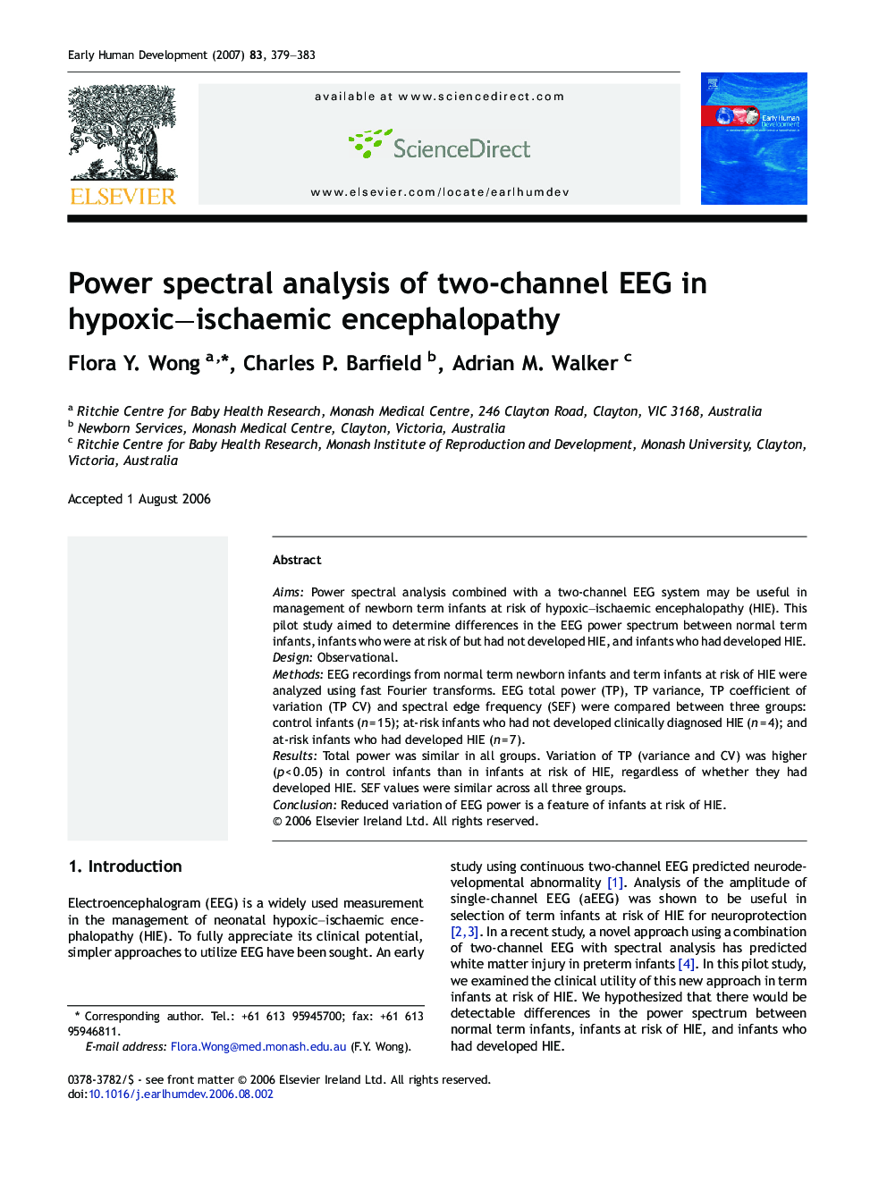 Power spectral analysis of two-channel EEG in hypoxic–ischaemic encephalopathy