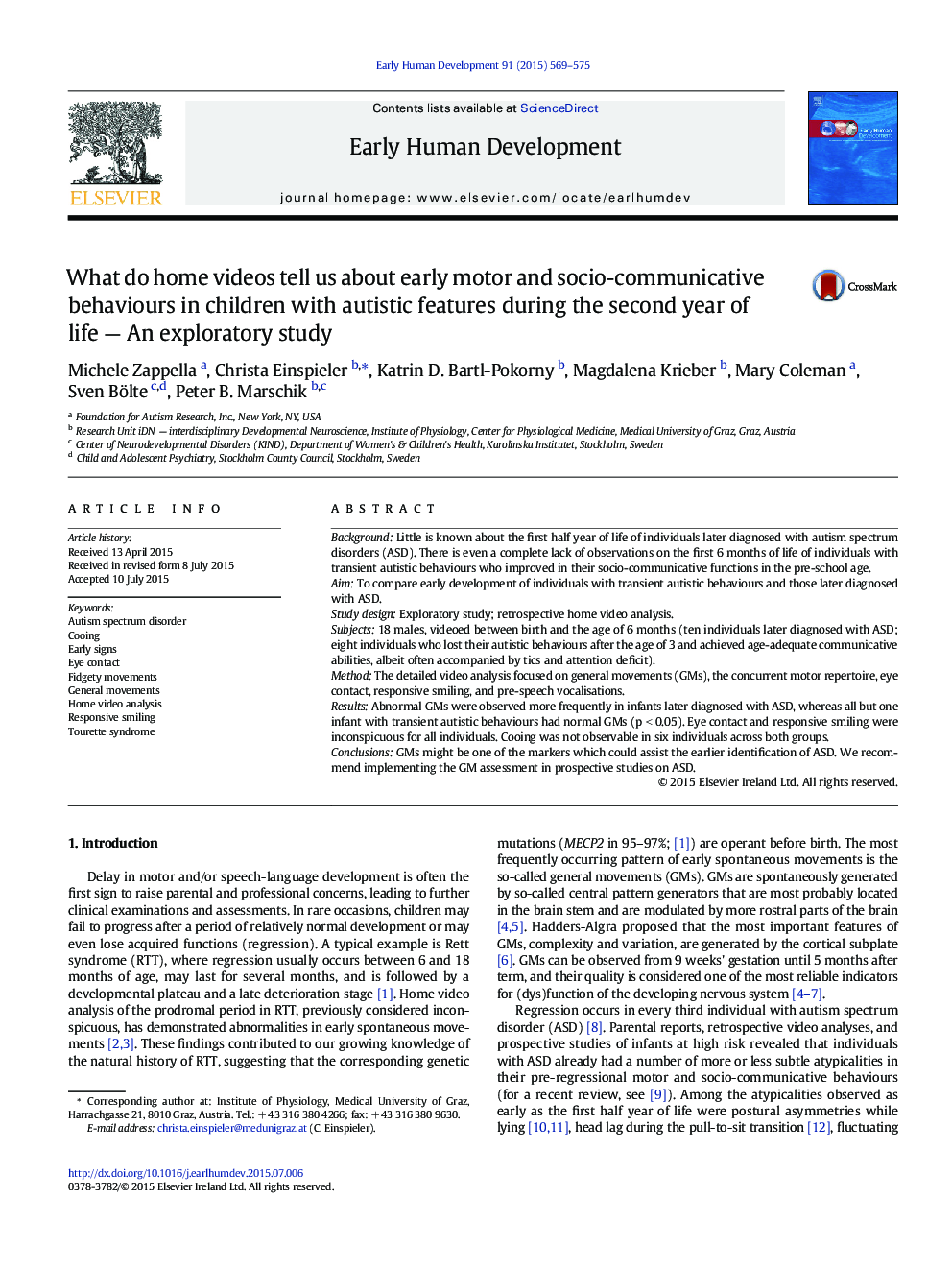 What do home videos tell us about early motor and socio-communicative behaviours in children with autistic features during the second year of life — An exploratory study