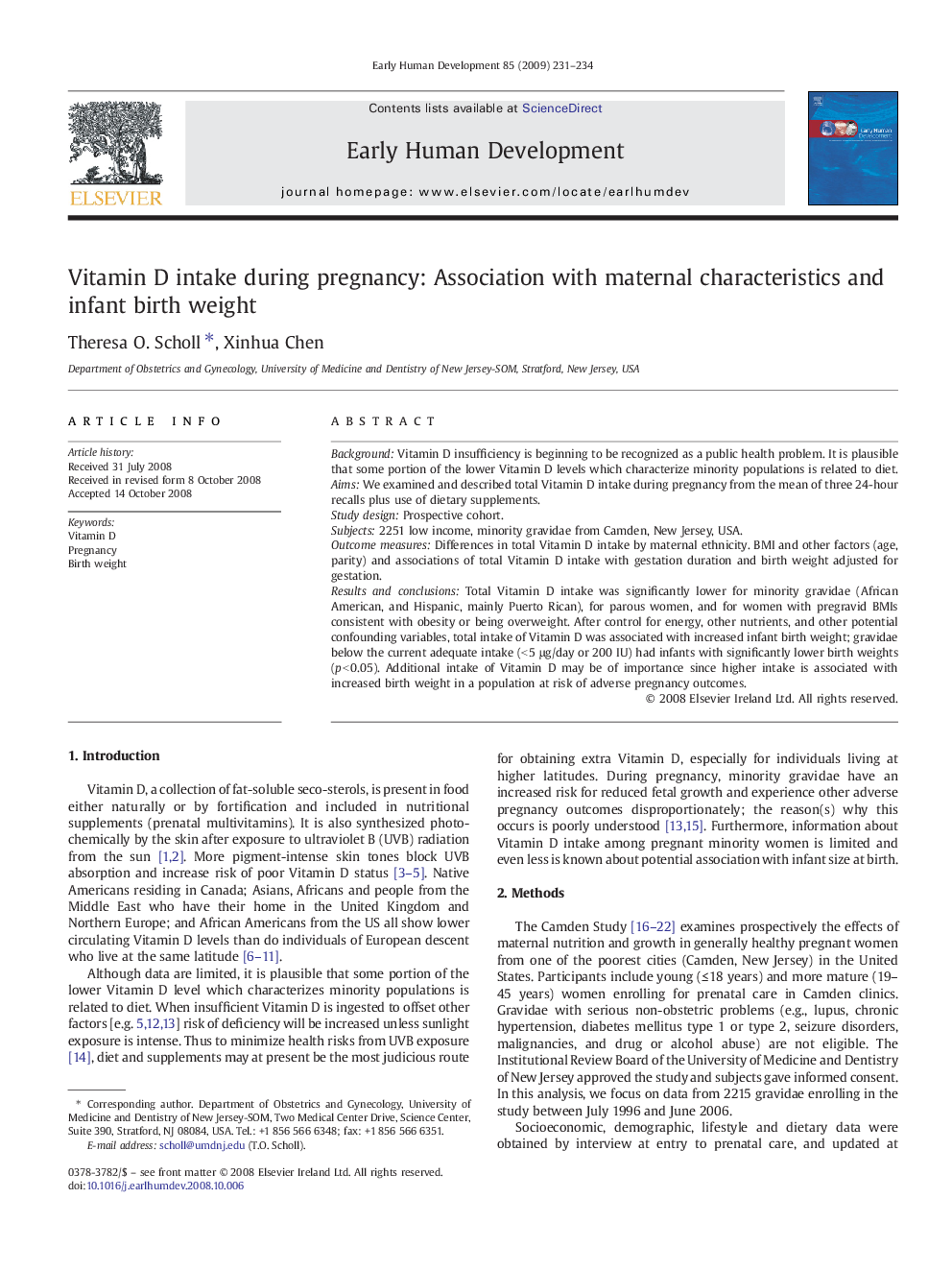 Vitamin D intake during pregnancy: Association with maternal characteristics and infant birth weight