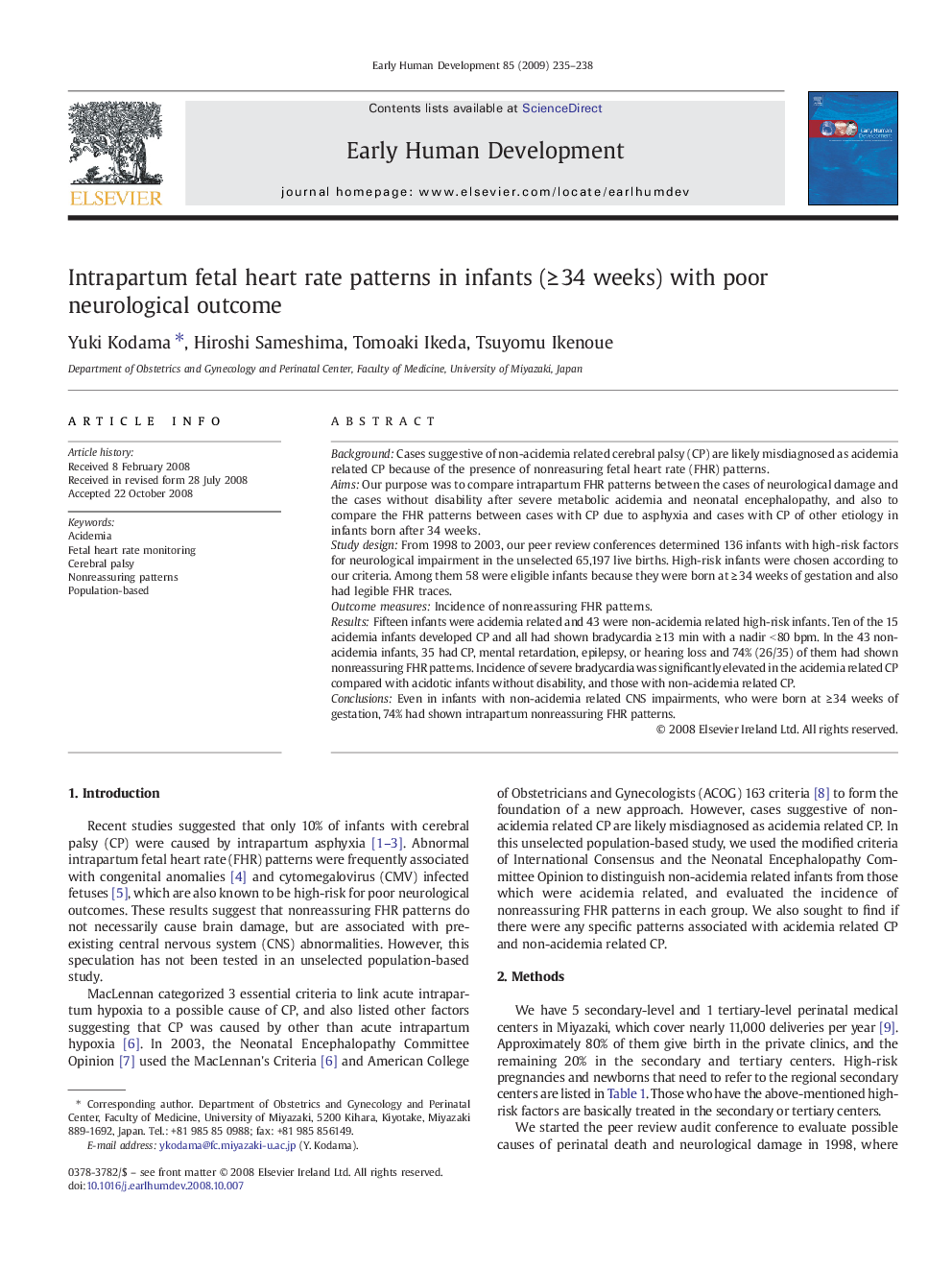 Intrapartum fetal heart rate patterns in infants (≥ 34 weeks) with poor neurological outcome