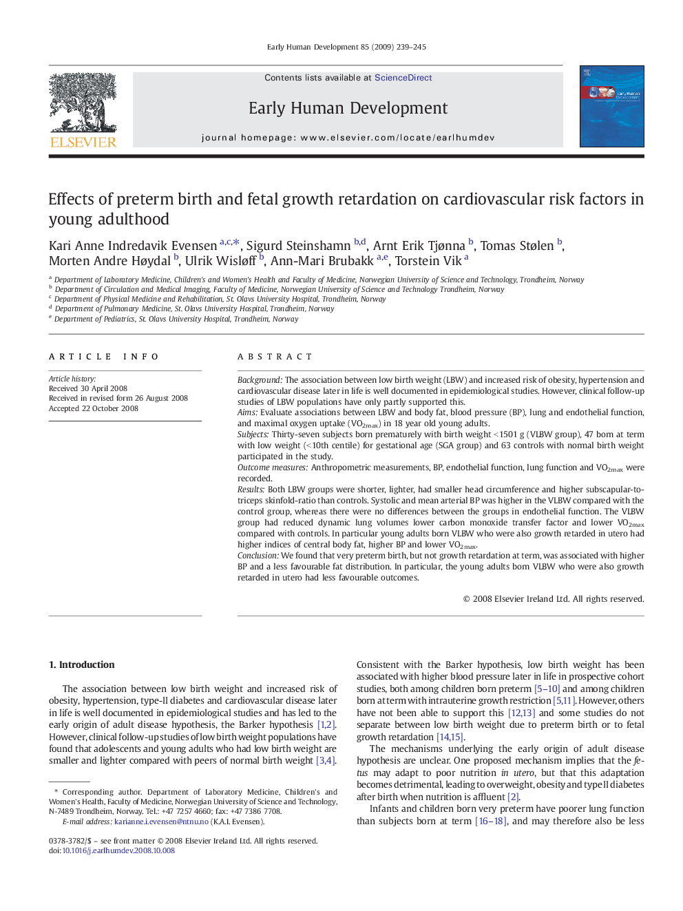 Effects of preterm birth and fetal growth retardation on cardiovascular risk factors in young adulthood