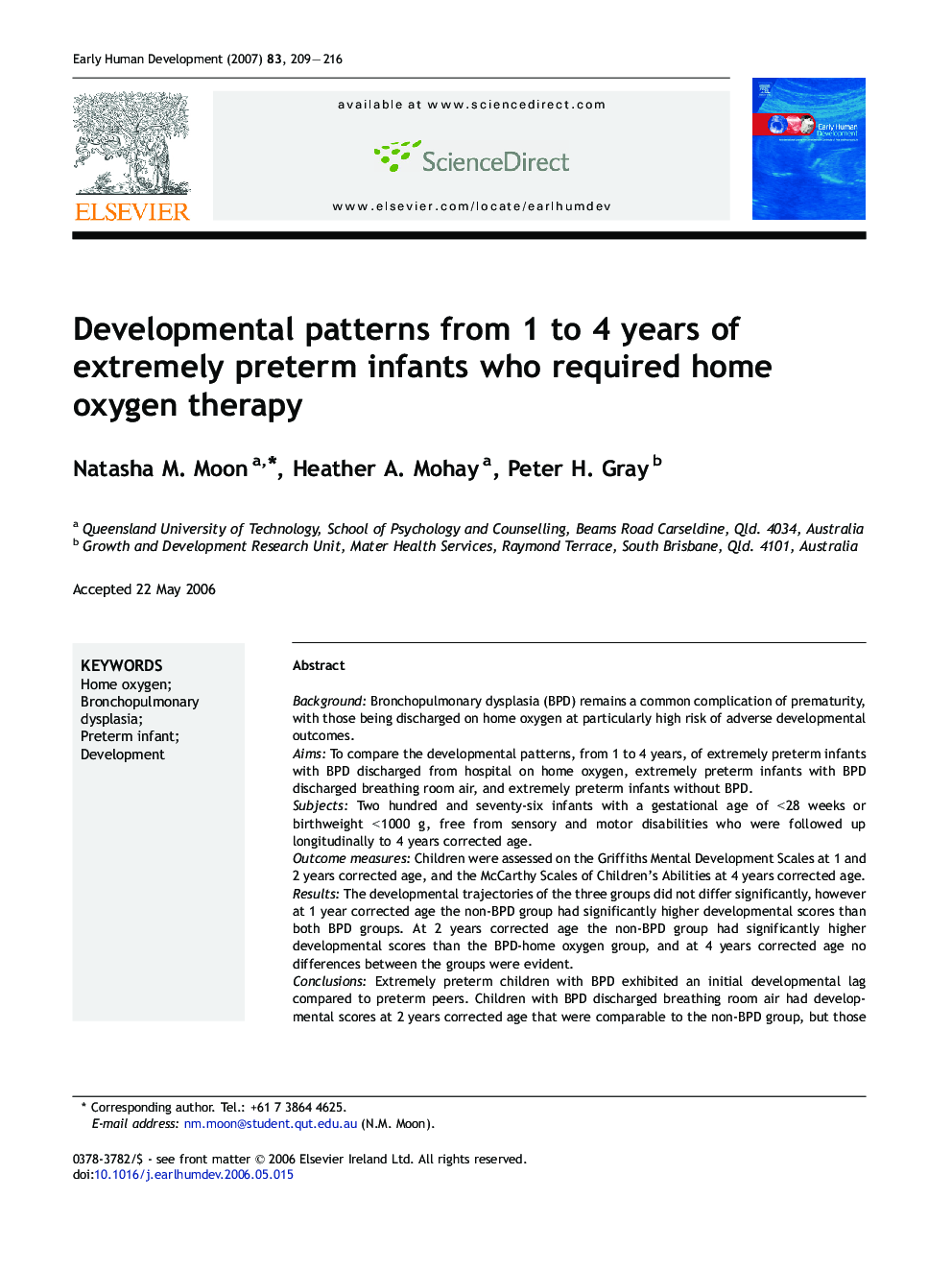 Developmental patterns from 1 to 4 years of extremely preterm infants who required home oxygen therapy