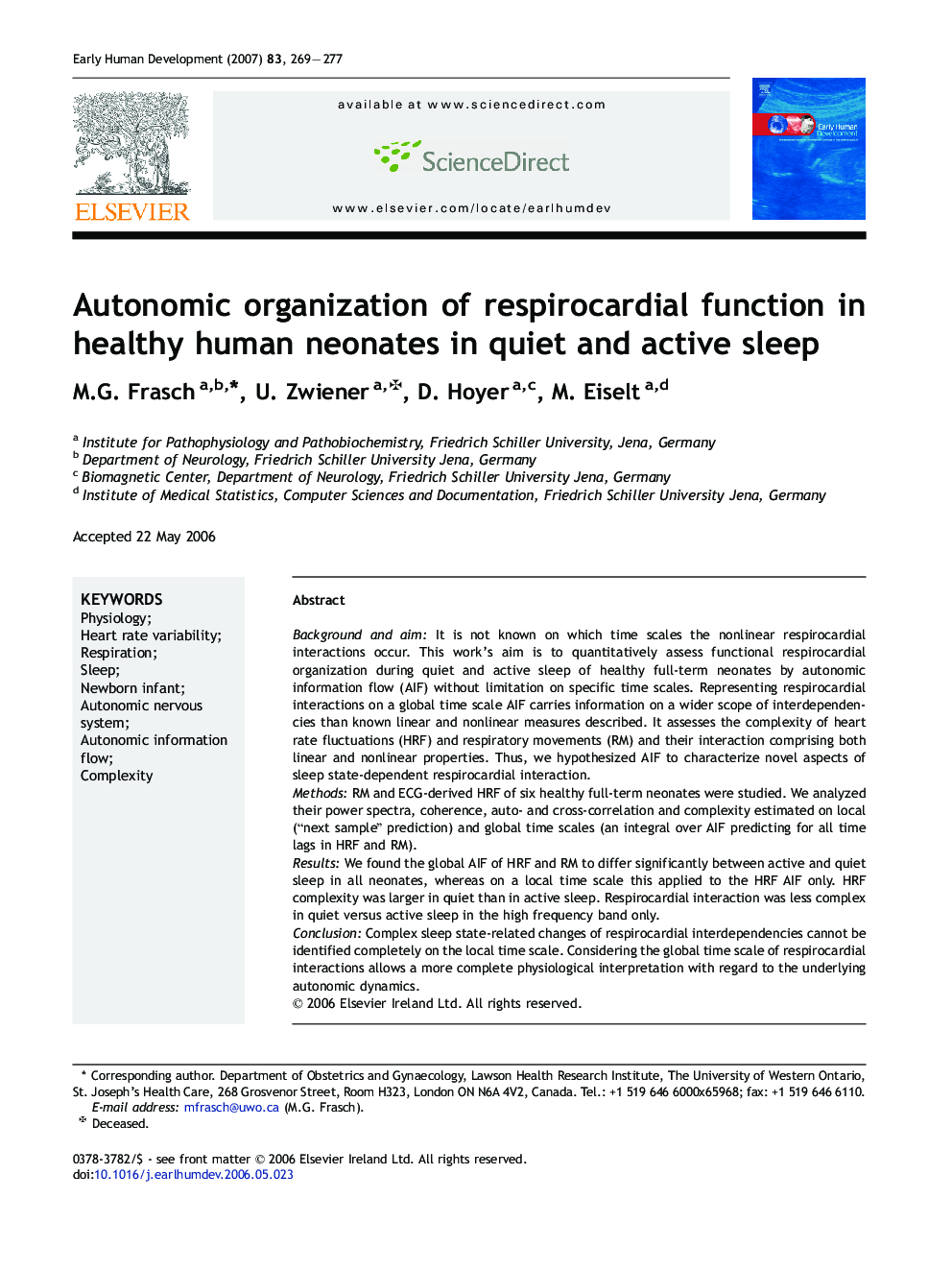Autonomic organization of respirocardial function in healthy human neonates in quiet and active sleep