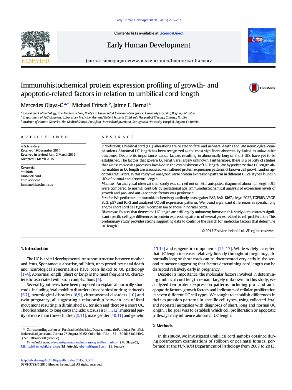 Immunohistochemical protein expression profiling of growth- and apoptotic-related factors in relation to umbilical cord length