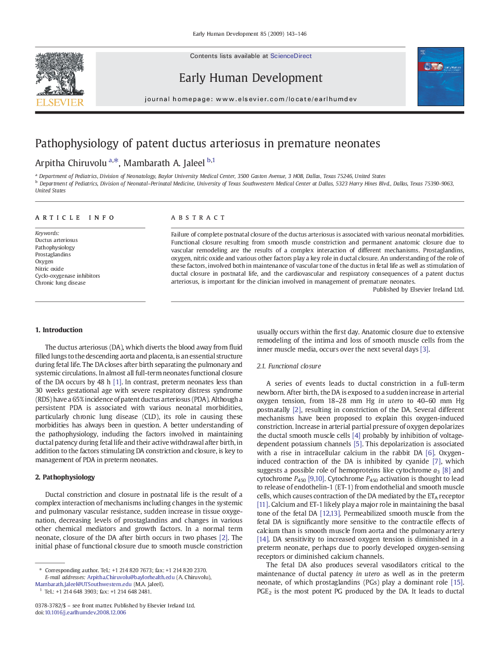 Pathophysiology of patent ductus arteriosus in premature neonates