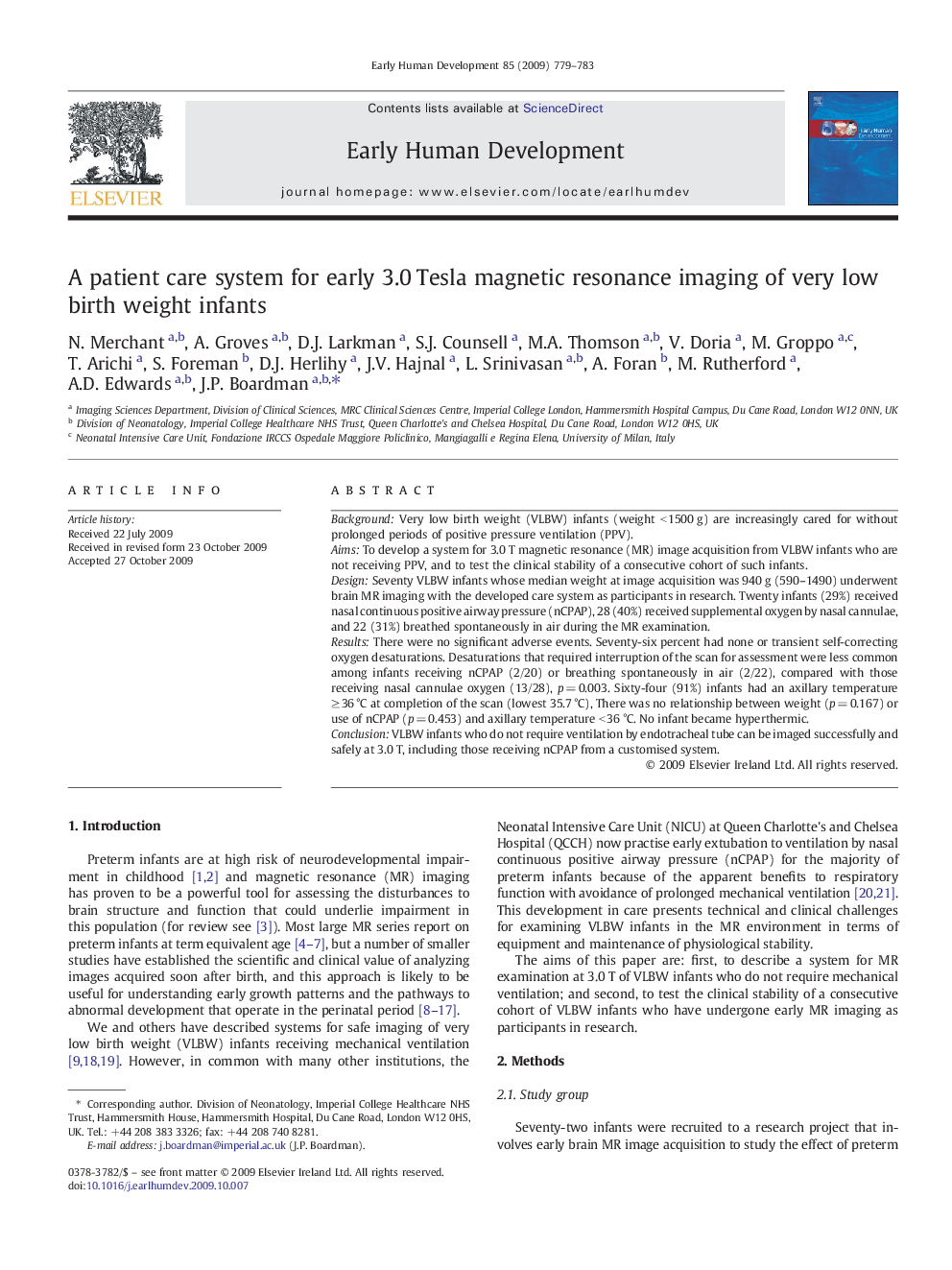 A patient care system for early 3.0 Tesla magnetic resonance imaging of very low birth weight infants