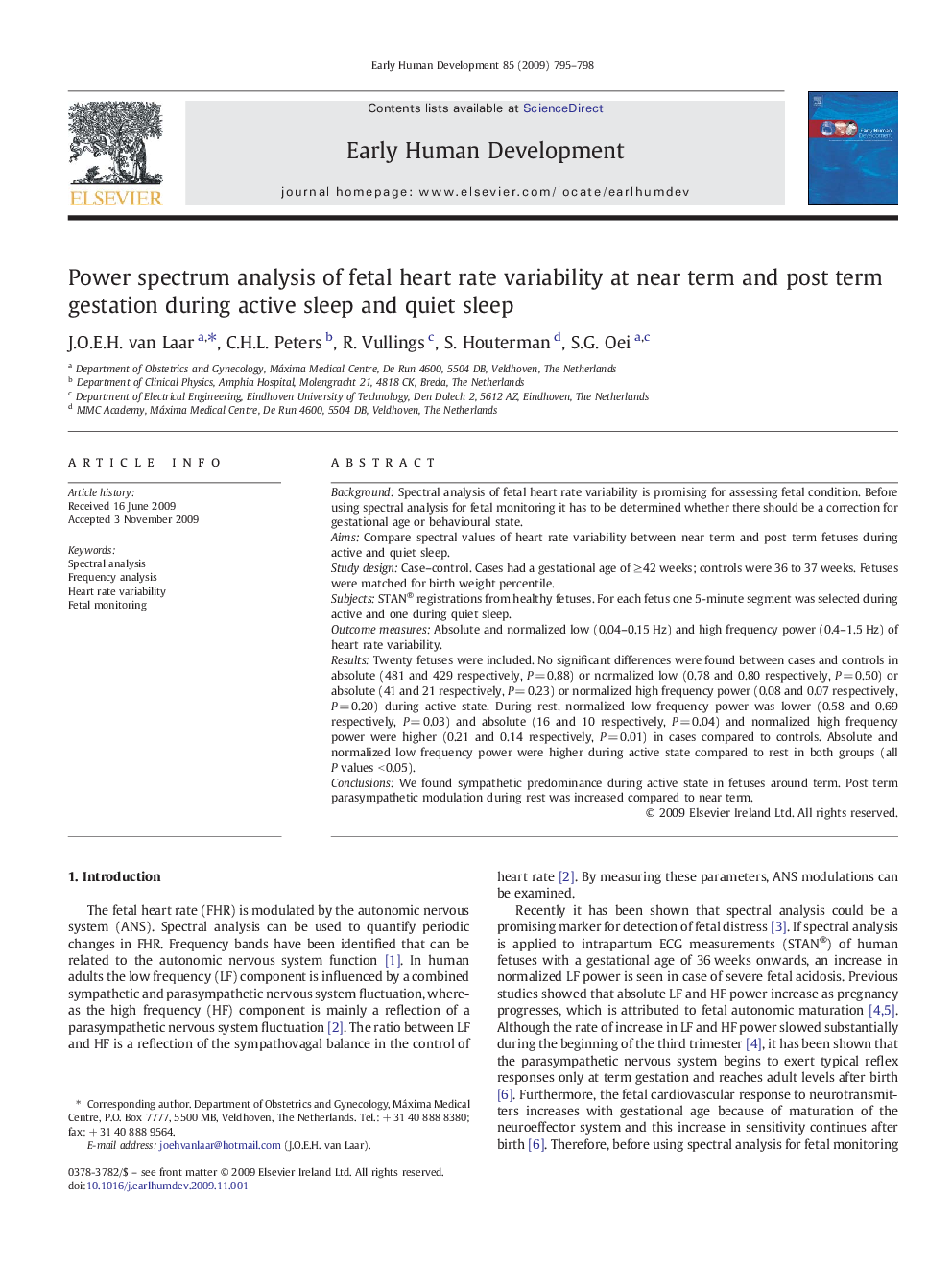 Power spectrum analysis of fetal heart rate variability at near term and post term gestation during active sleep and quiet sleep