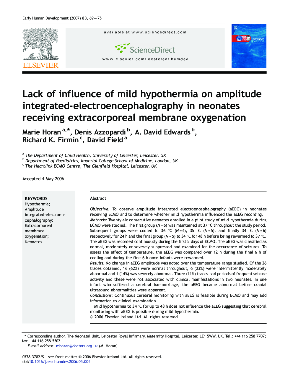 Lack of influence of mild hypothermia on amplitude integrated-electroencephalography in neonates receiving extracorporeal membrane oxygenation