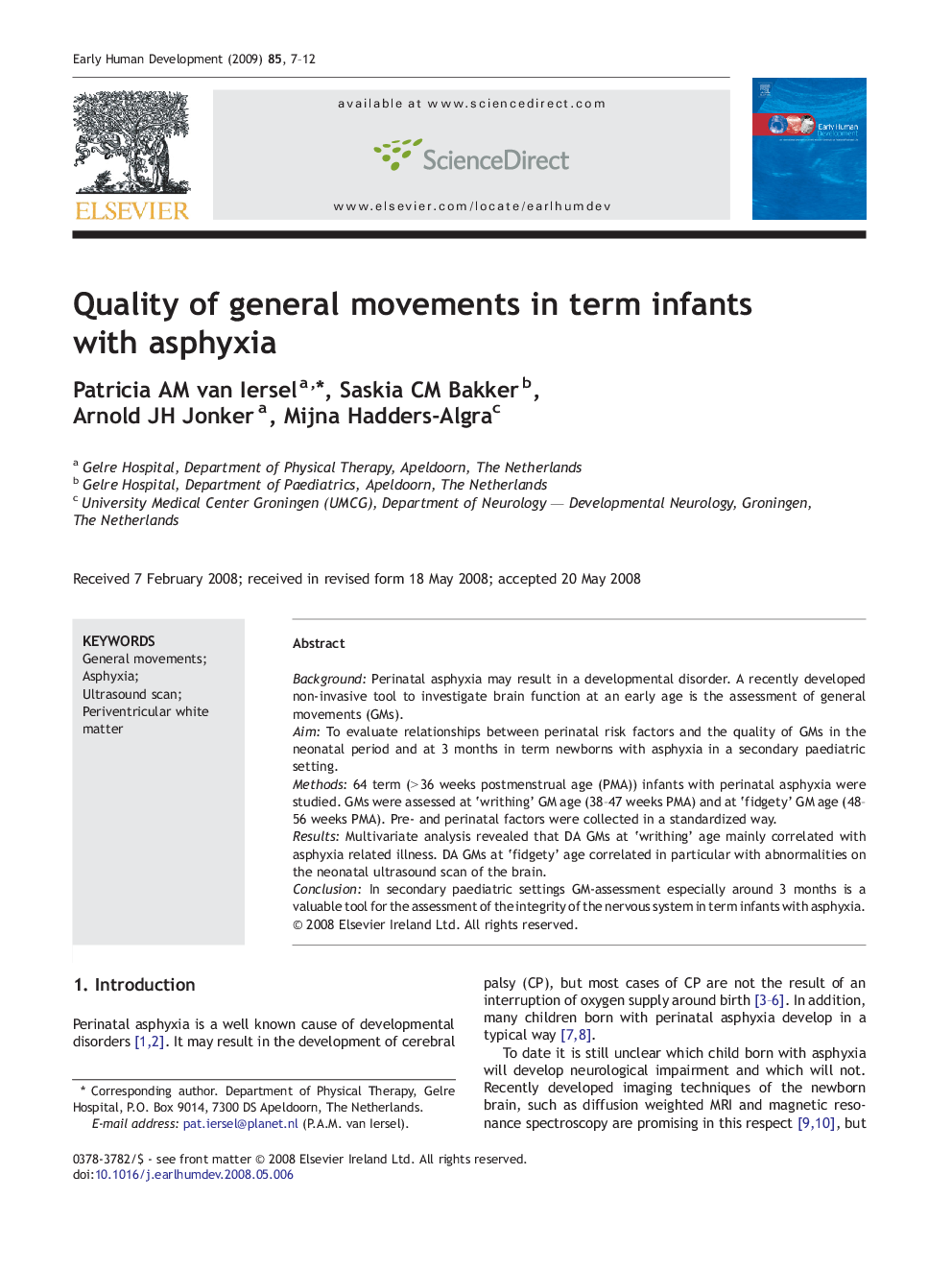 Quality of general movements in term infants with asphyxia