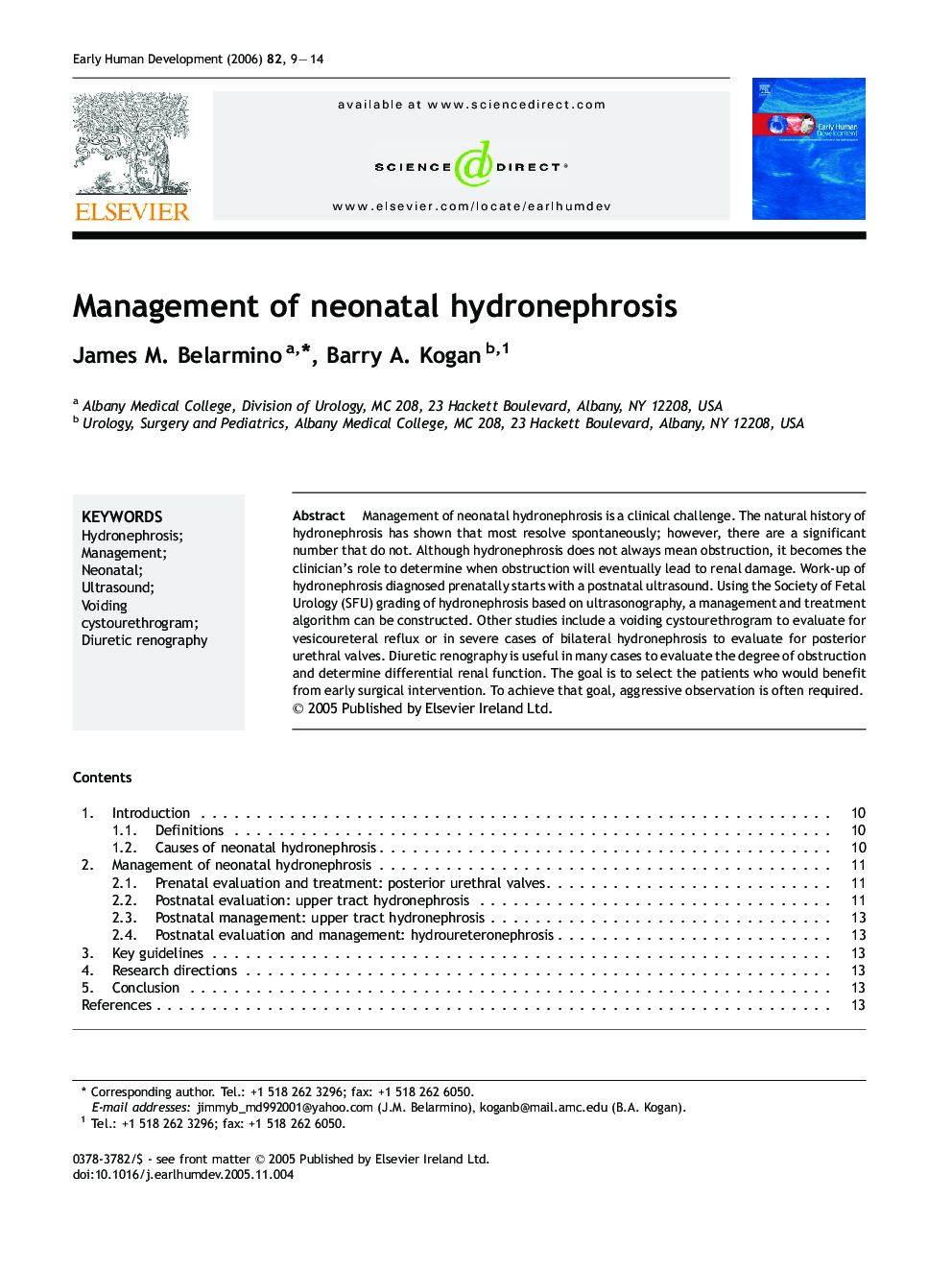 Management of neonatal hydronephrosis