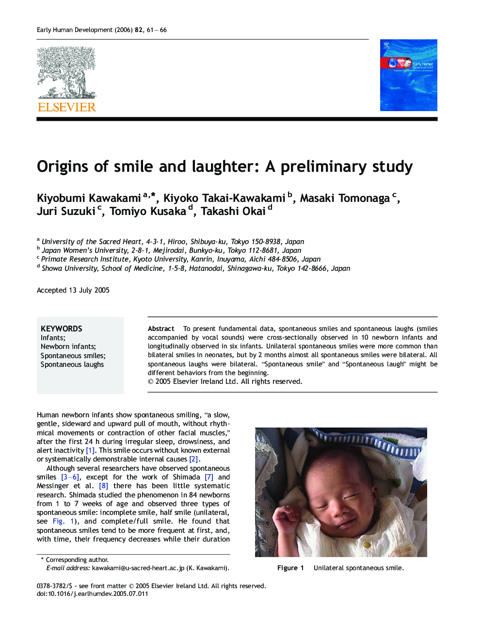 Origins of smile and laughter: A preliminary study