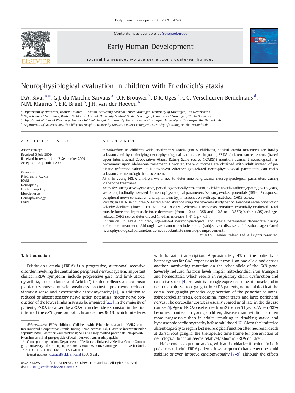 Neurophysiological evaluation in children with Friedreich's ataxia