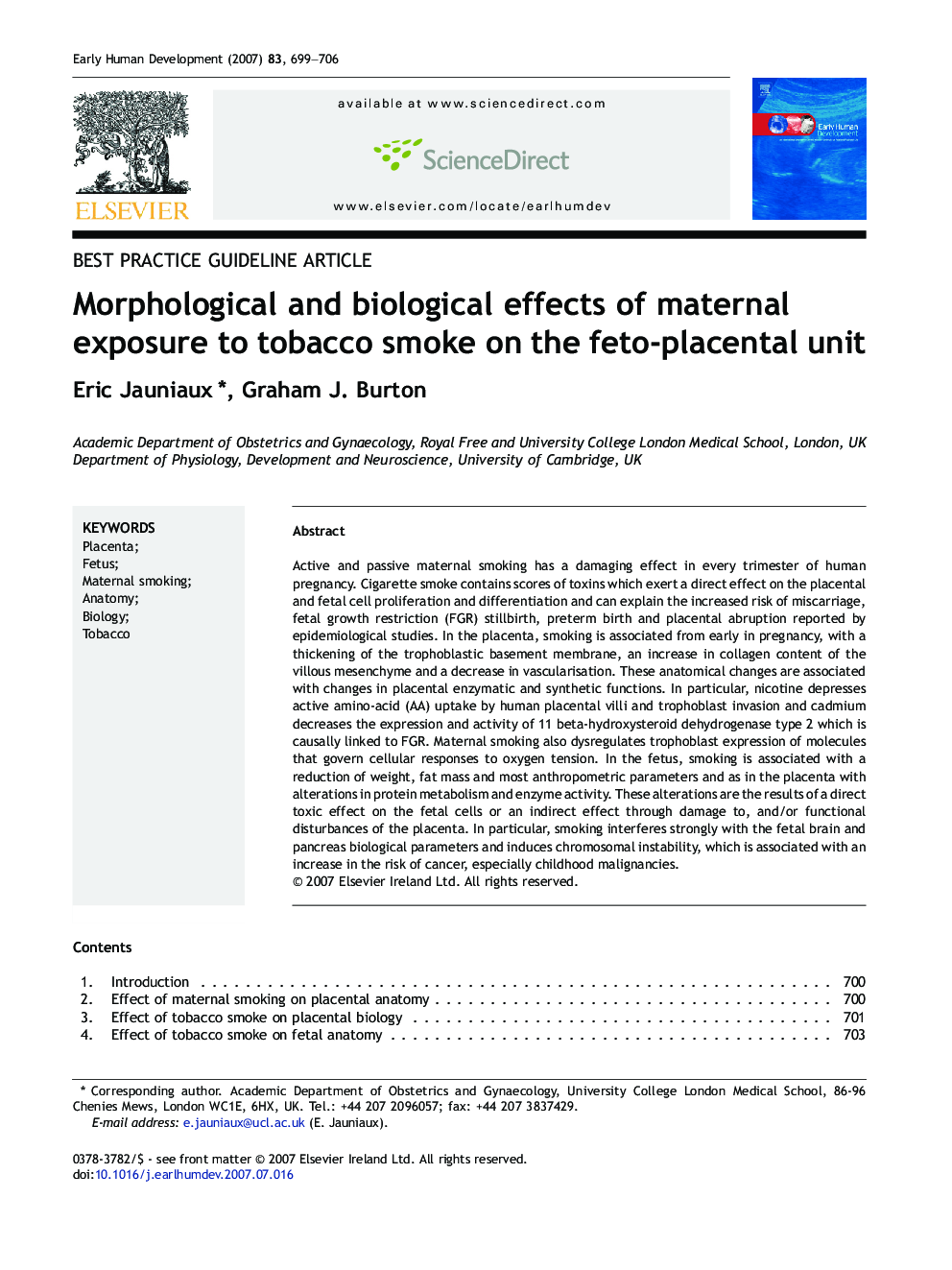 Morphological and biological effects of maternal exposure to tobacco smoke on the feto-placental unit