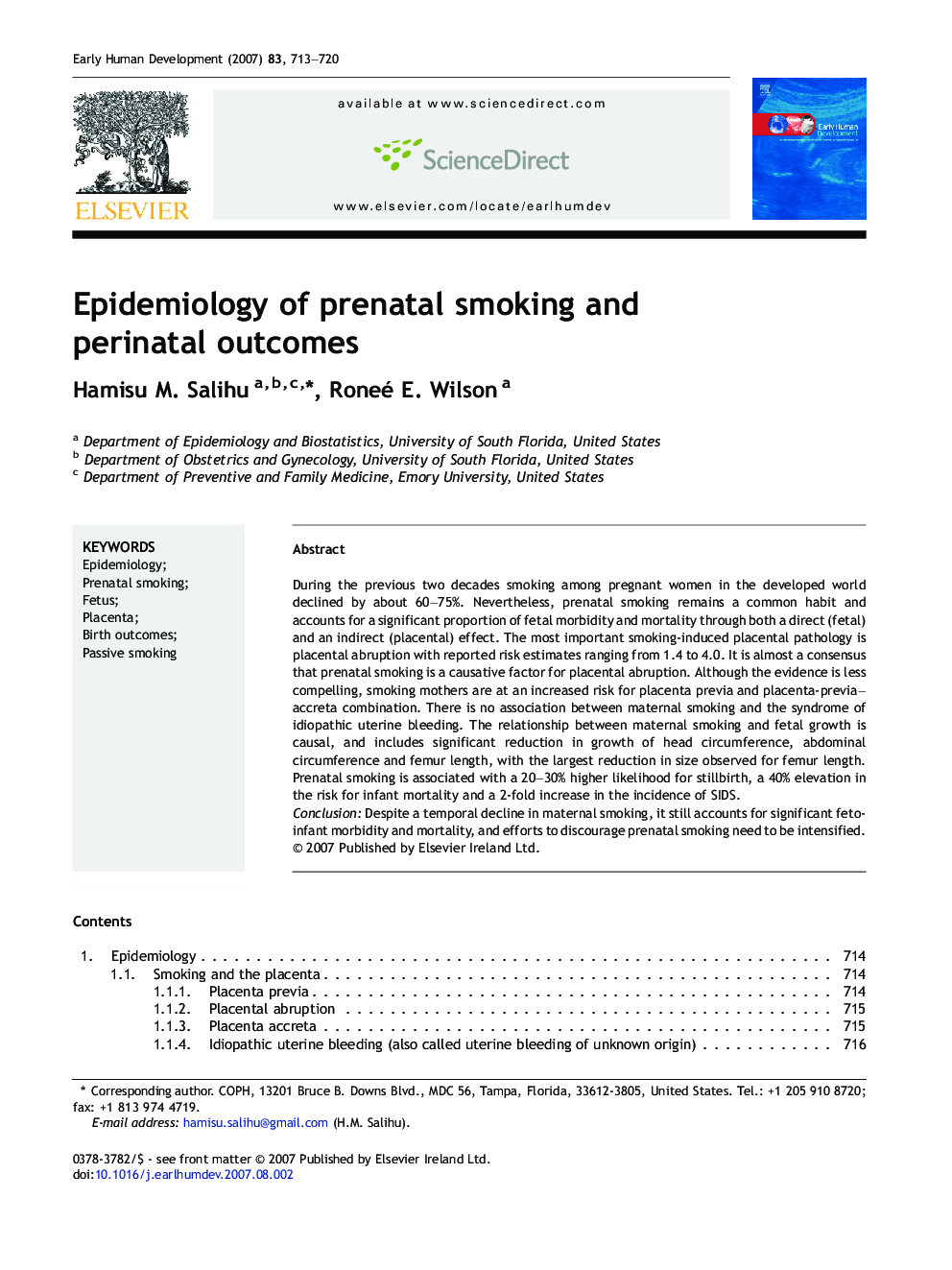 Epidemiology of prenatal smoking and perinatal outcomes